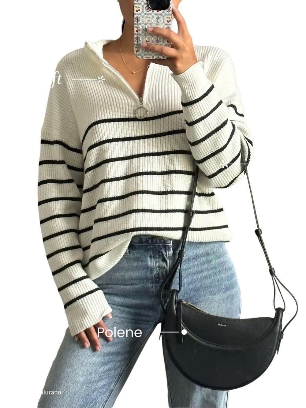Fashion Women's Quarter Zip Ribbed Pull Over Striped Sweater Size Medium